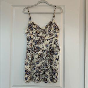 Floral Print Spaghetti Strap Slip Dress - Cream & Blue
